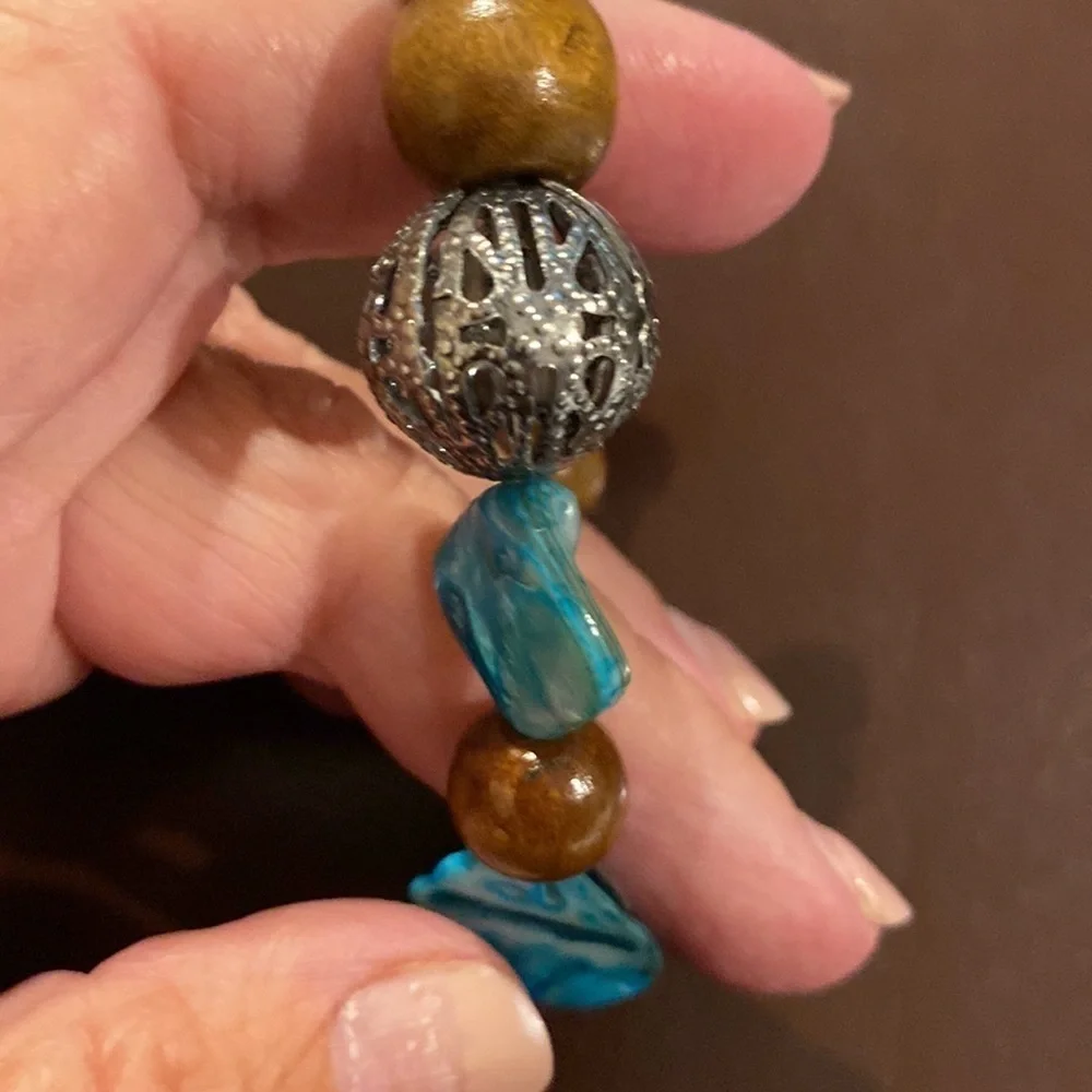 TWO stone and bead stretch bracelets.